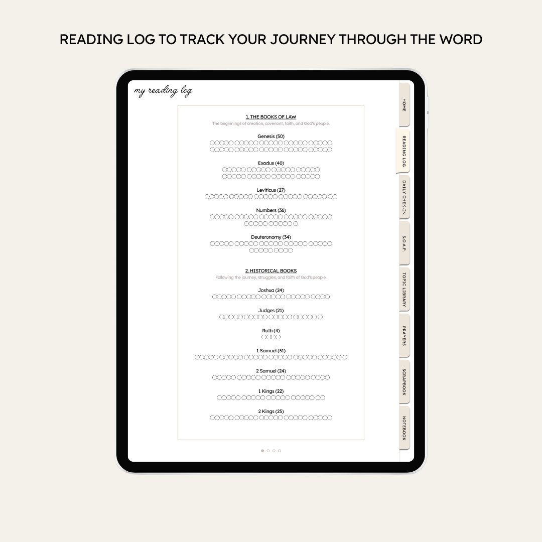 Reading log to track Bible reading progress.